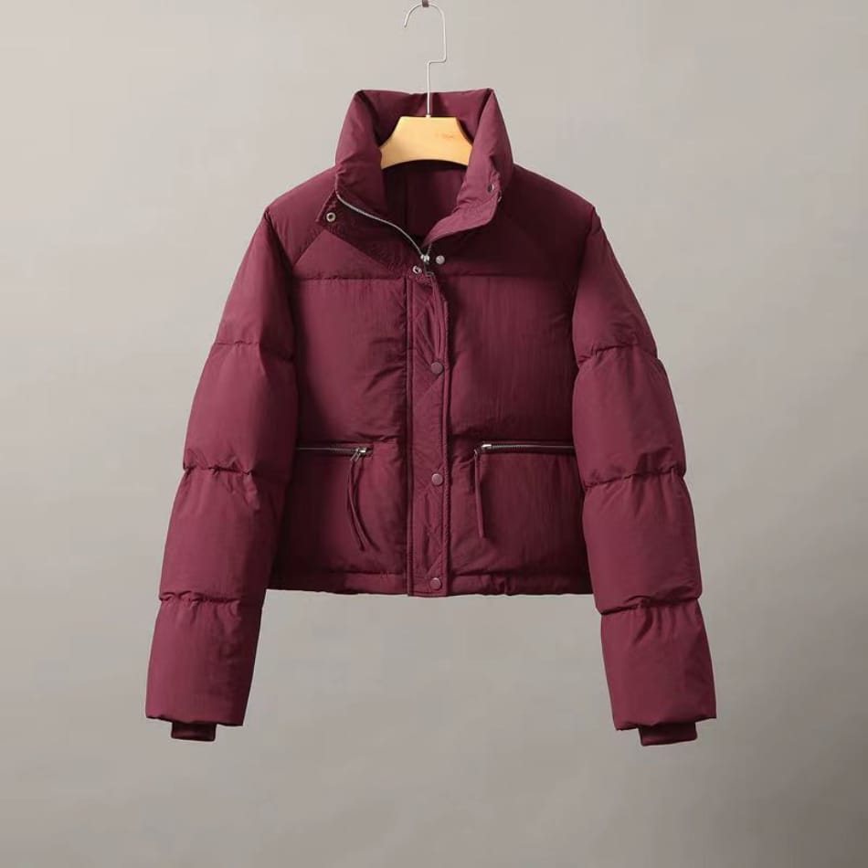 Cropped Puffer Jacket - Maroon