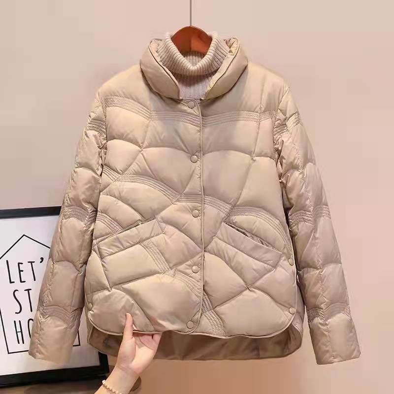 Textured Puffer Coat - Beige