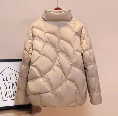 Textured Puffer Coat - Beige