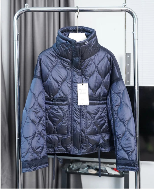 Quilted Jacket with Zipper Pockets - Blue