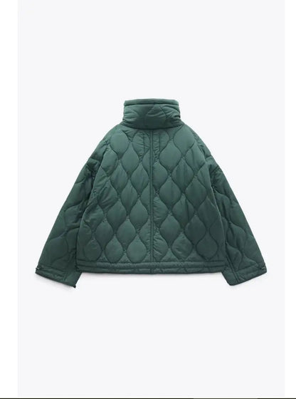 Quilted Jacket with Zipper Pockets - Green