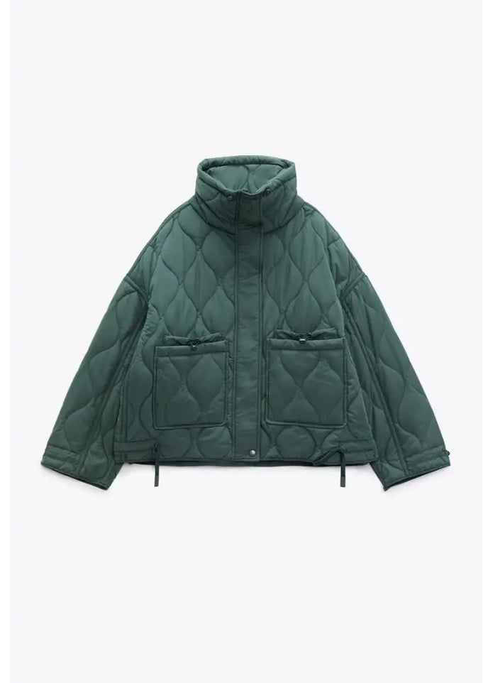 Quilted Jacket with Zipper Pockets - Green